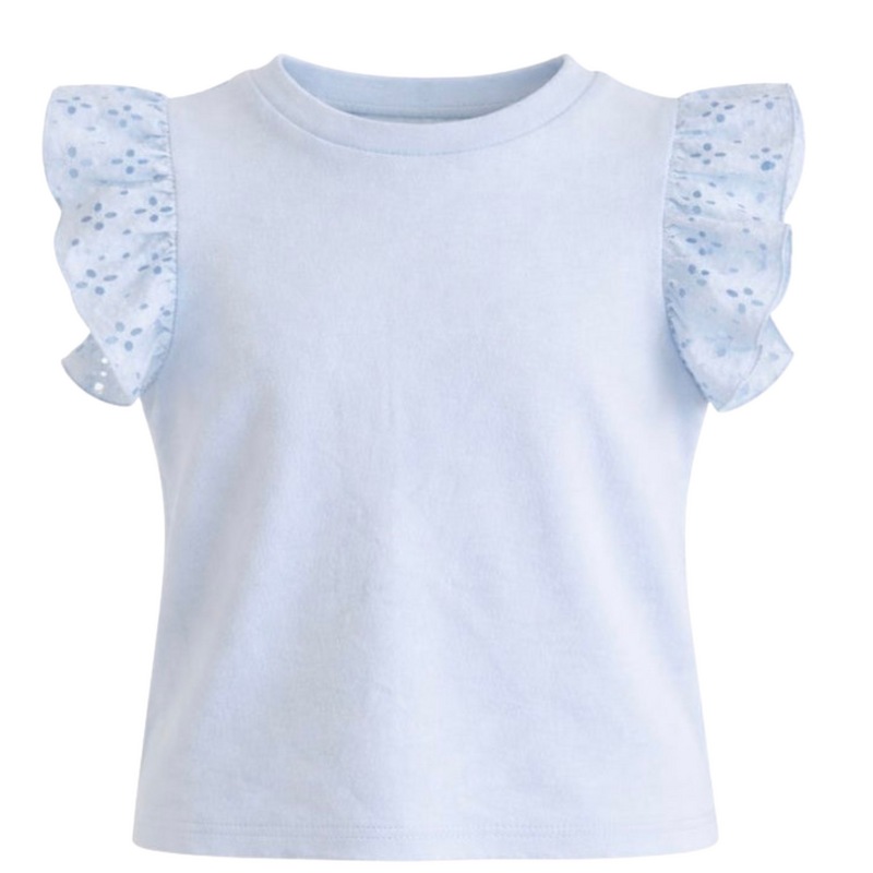 FLOWERS BY ZOE GIRL'S AQUA TOP W/EYELET SLEEVE