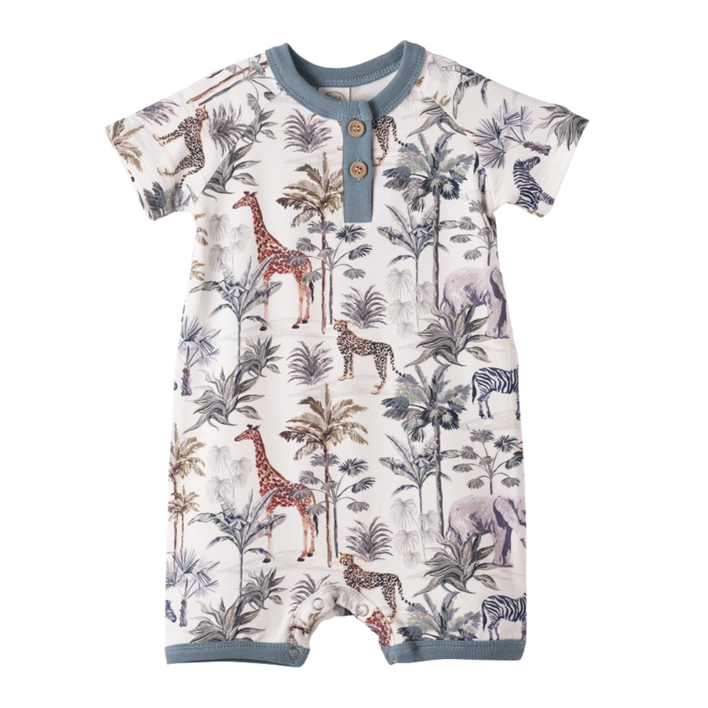 TESA BABE JUNGLE SAFARI SS HENLEY ROMPER