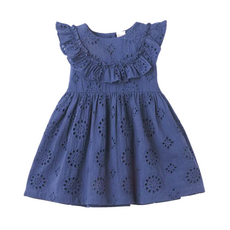 TRUFFLES RUFFLES ESTELLE BLUE EYELET DRESS W/RUFFLE SLEEVE