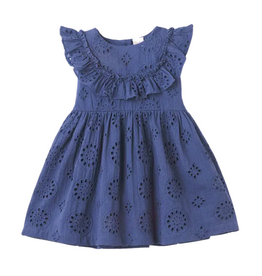 TRUFFLES RUFFLES ESTELLE BLUE EYELET DRESS W/RUFFLE SLEEVE