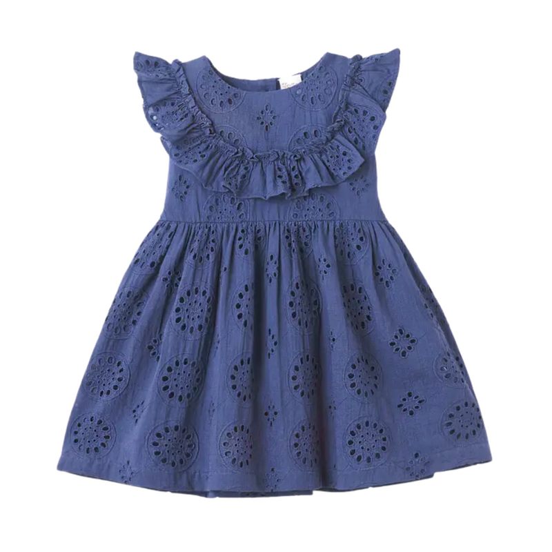 TRUFFLES RUFFLES ESTELLE BLUE EYELET DRESS W/RUFFLE SLEEVE