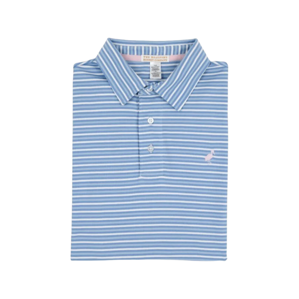 THE BEAUFORT BONNET COMPANY PRIM & PROPER POLO SS-PIMA Sumner County Stripe (Blue)Palm Beach Pk