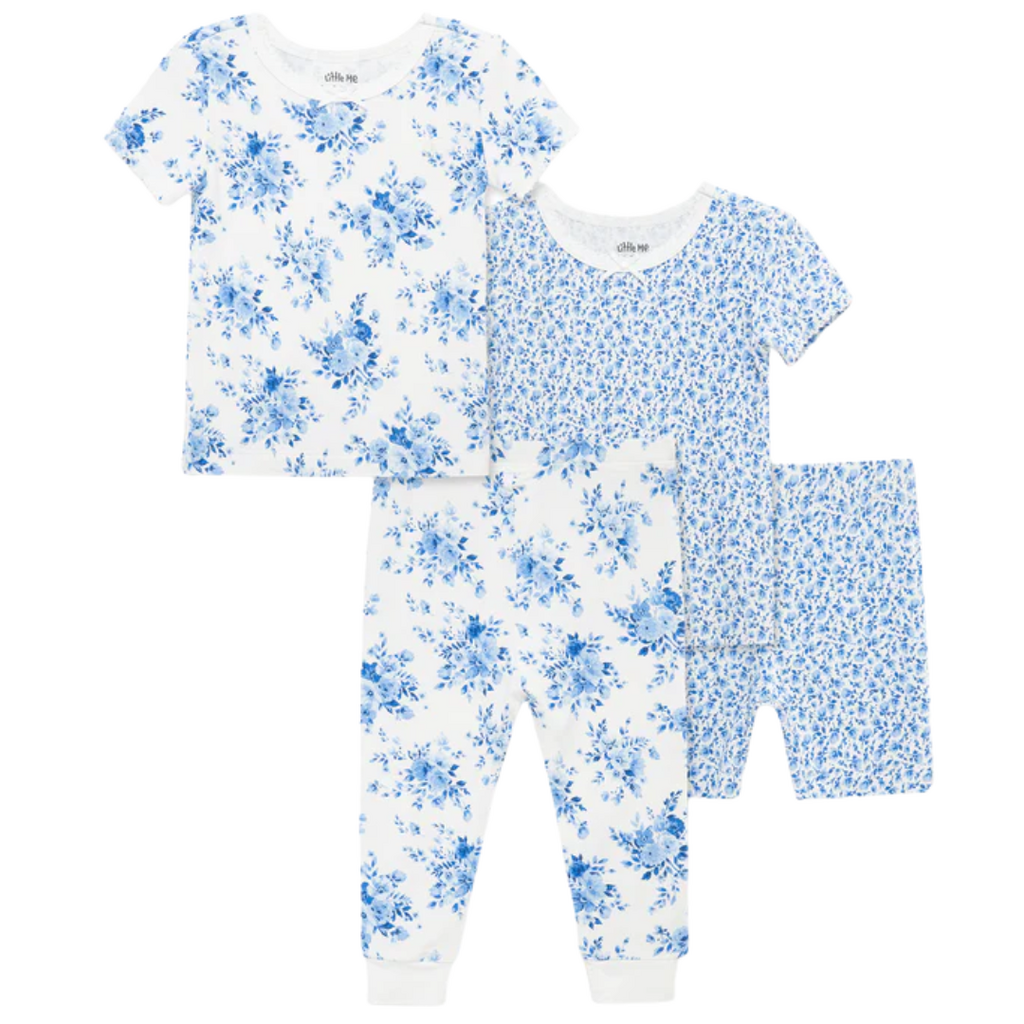 Little Me GIRL'S BLUE GARDEN 4PC PAJAMA SET