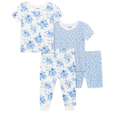 Little Me GIRL'S BLUE GARDEN 4PC PAJAMA SET