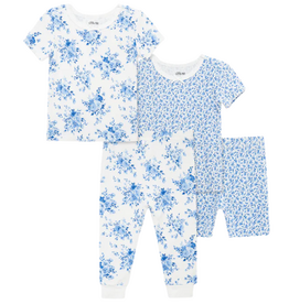 Little Me GIRL'S BLUE GARDEN 4PC PAJAMA SET
