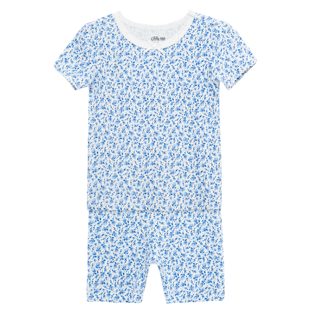 Little Me GIRL'S BLUE GARDEN 4PC PAJAMA SET