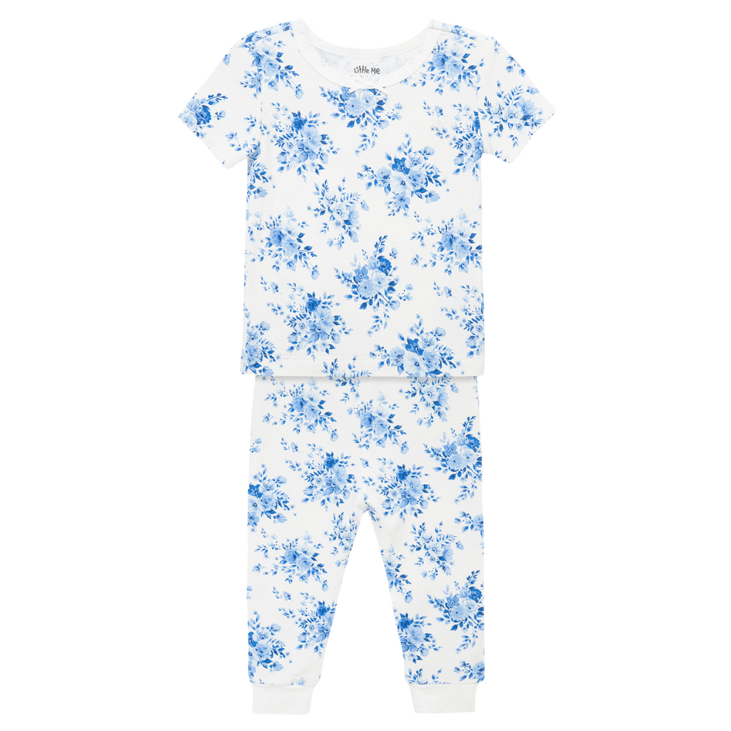 Little Me GIRL'S BLUE GARDEN 4PC PAJAMA SET