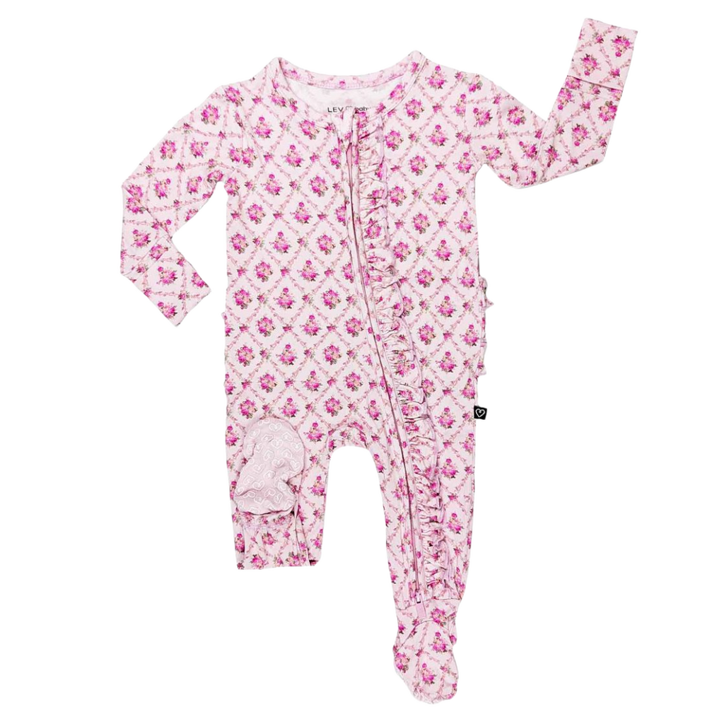 LEV BABY CAROLINE RUFFLED ZIPPERED FOOTIE