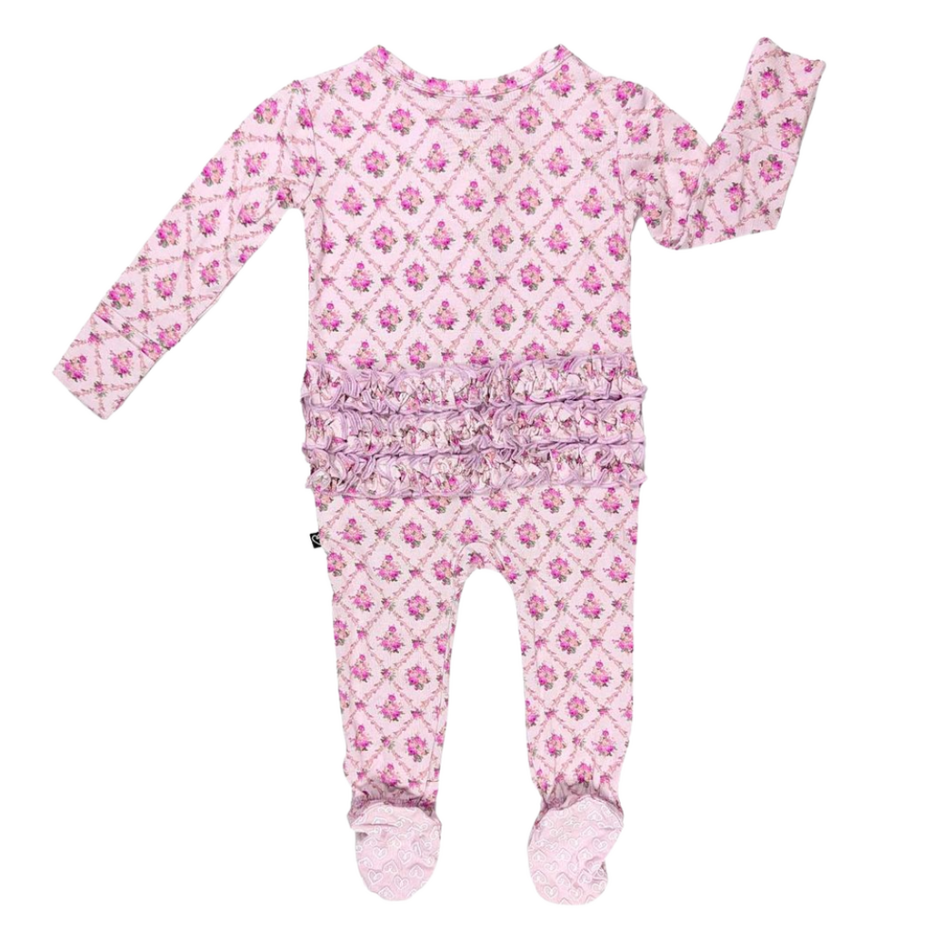 LEV BABY CAROLINE RUFFLED ZIPPERED FOOTIE