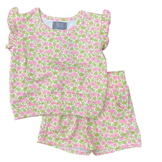 TRUE GIRL'S PINK AND GREEN TERRY SHORT SET