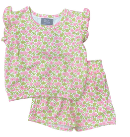 TRUE GIRL'S PINK AND GREEN TERRY SHORT SET