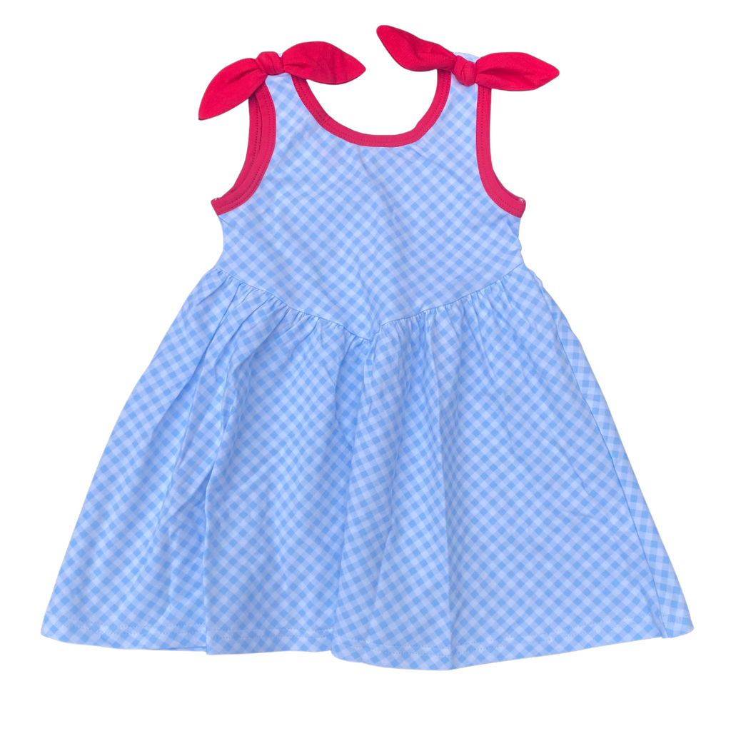 TRUE BLUE GINGHAM KNOT DRESS