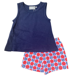 TRUE GIRL'S NAVY RUFFLE BACK SHORT SET