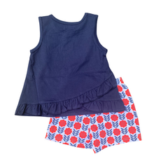 TRUE GIRL'S NAVY RUFFLE BACK SHORT SET