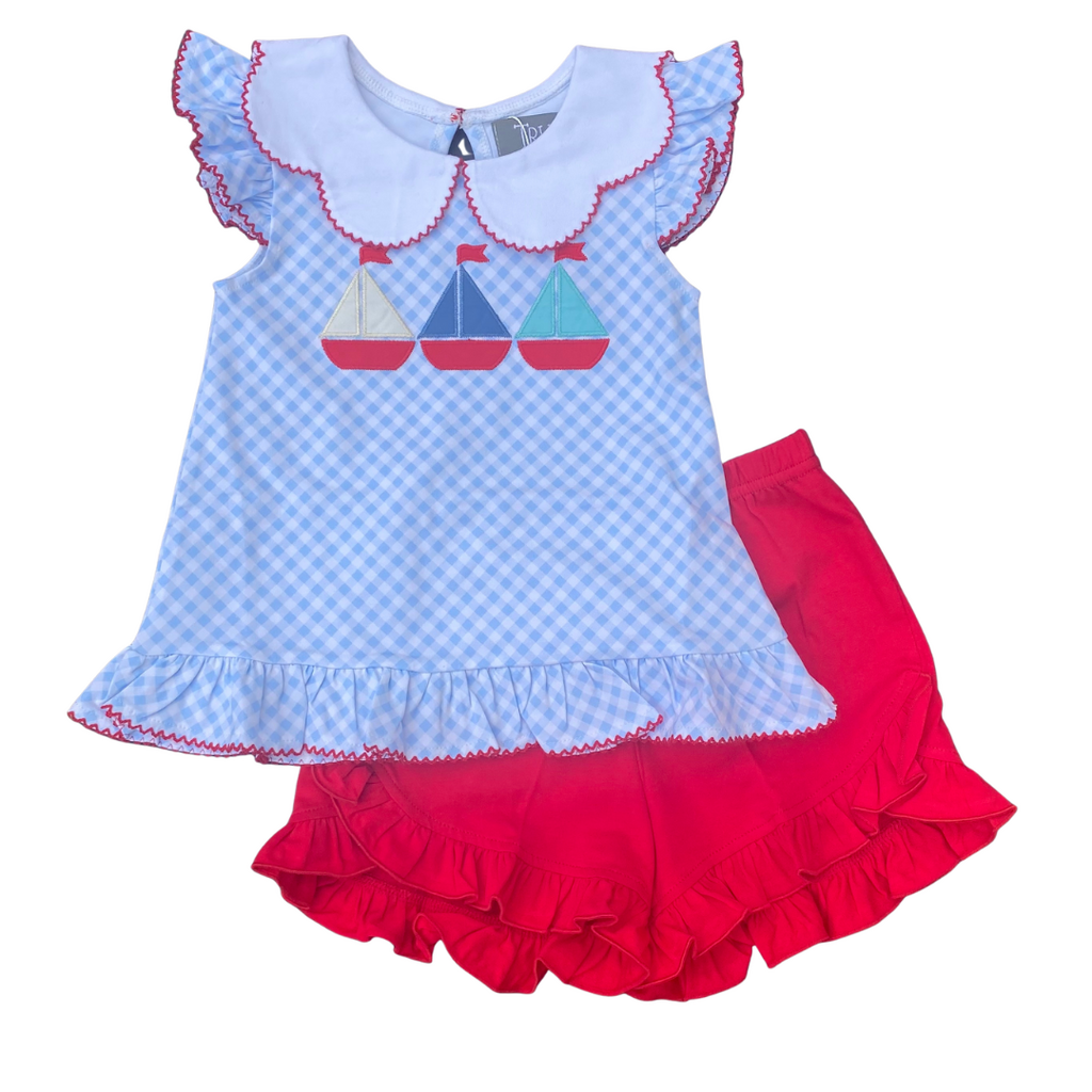 TRUE SAILBOAT APPLIQUE SCALLOP COLLAR SHORT SET