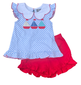 TRUE SAILBOAT APPLIQUE SCALLOP COLLAR SHORT SET