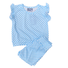 TRUE GIRL'S BLUE GINGHAM TERRY SHORT SET