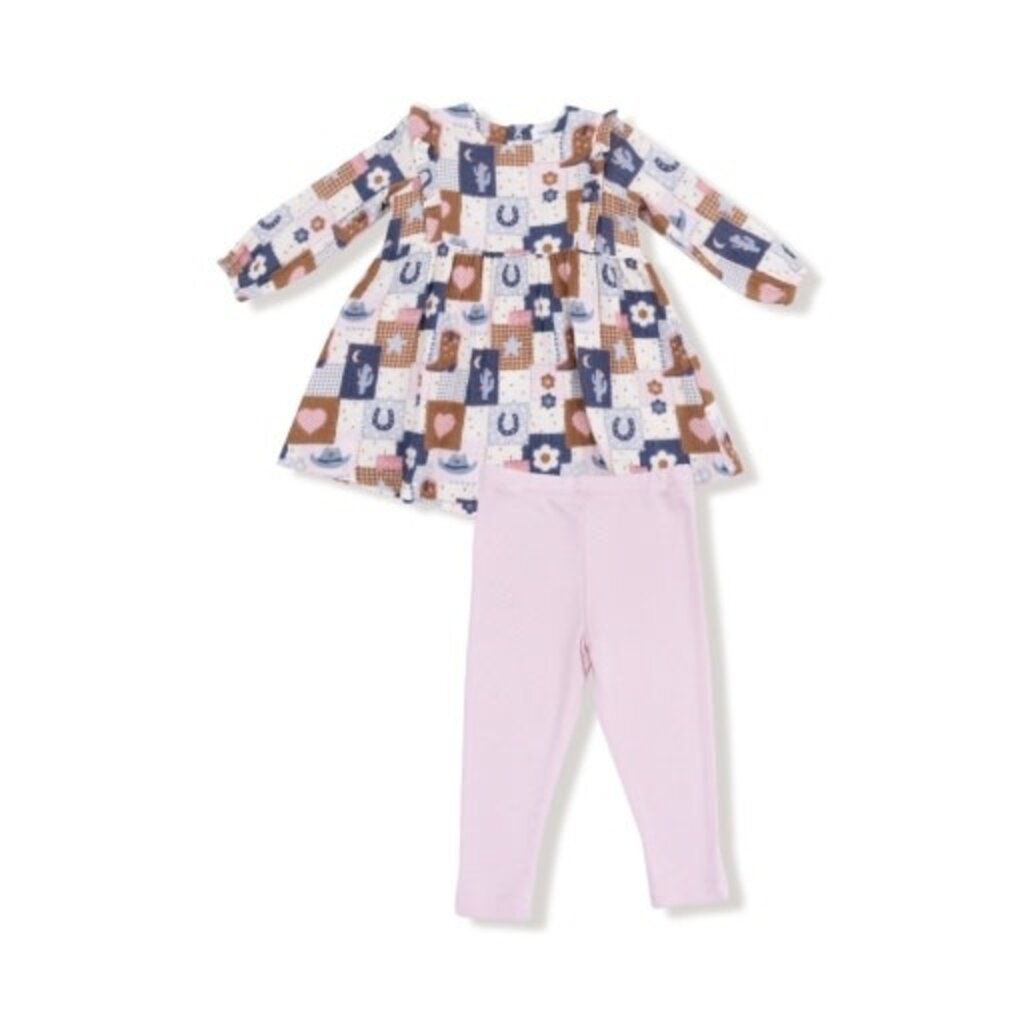 ANGEL DEAR Patchwork Cowgirl - Ruffle L/S Dress and Rib Legging