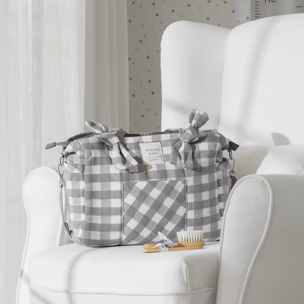 CHARCOAL GINGHAM DIAPER BAG