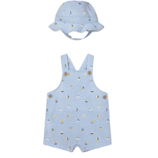 SAILBOAT PRINT OVERALLS W/HAT