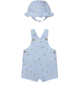 SAILBOAT PRINT OVERALLS W/HAT