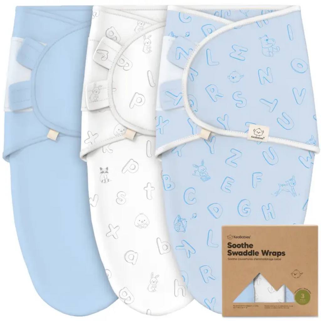 KEABABIES 3PK SOOTHE BABY SWADDLES 0-3M-ABC LAND CLOUD