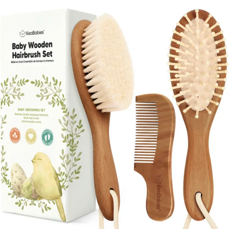 KEABABIES BABY HAIR BRUSH AND COMB SET-WALNUT