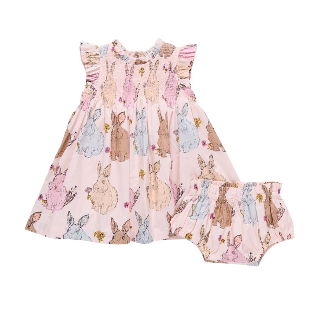 PINK CHICKEN Baby Girls Stevie Dress Set - Vintage Bunnies