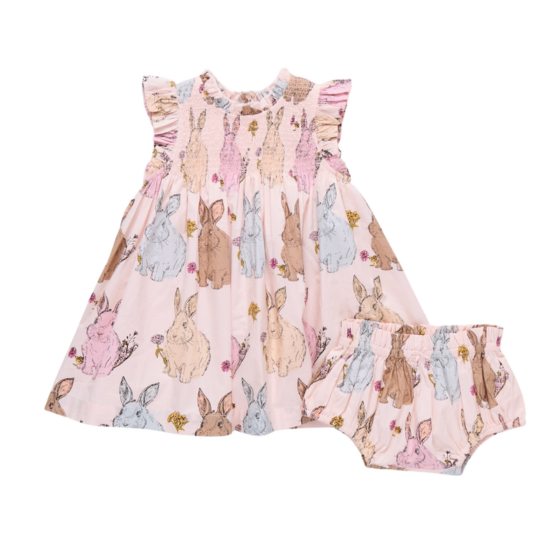 PINK CHICKEN Baby Girls Stevie Dress Set - Vintage Bunnies