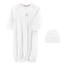 BABY CLUB CHIC sugarplum steps gown w/lace trim & hat set