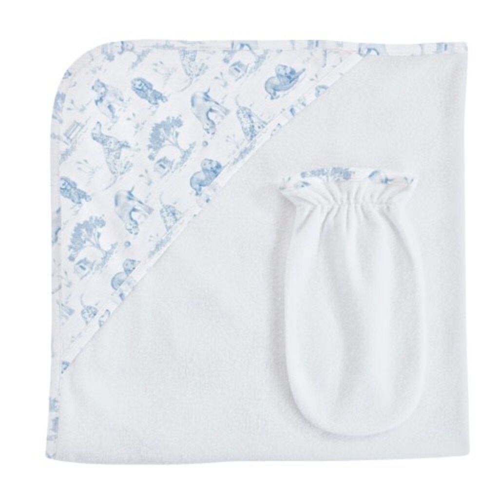 BABY CLUB CHIC barking bliss - blue hooded towel w/mitt set 31'x28'