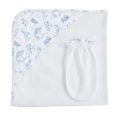 BABY CLUB CHIC barking bliss - blue hooded towel w/mitt set 31'x28'