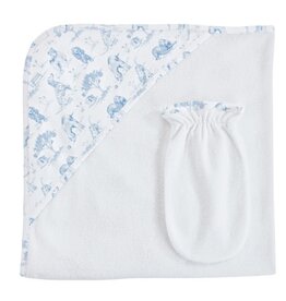 BABY CLUB CHIC barking bliss - blue hooded towel w/mitt set 31'x28'
