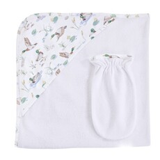 BABY CLUB CHIC mallard ducks hodded towel w/mitt set 31'x28' OS