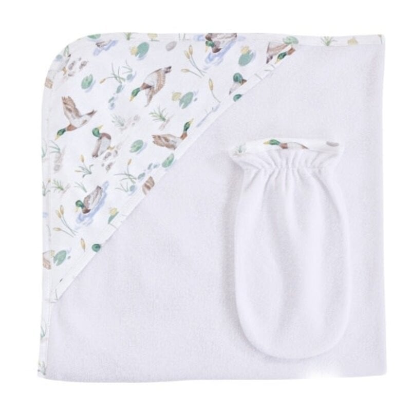 BABY CLUB CHIC mallard ducks hodded towel w/mitt set 31'x28' OS
