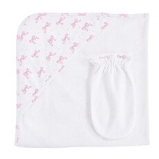 BABY CLUB CHIC tiny pretty bows hodded towel w/mitt set 31'x28'