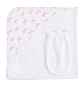 BABY CLUB CHIC tiny pretty bows hodded towel w/mitt set 31'x28'