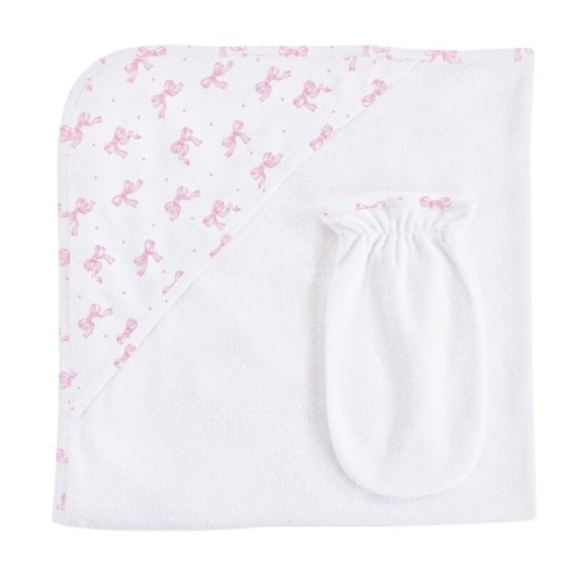 BABY CLUB CHIC tiny pretty bows hodded towel w/mitt set 31'x28'