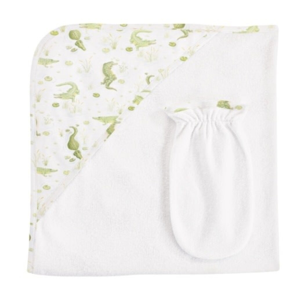 BABY CLUB CHIC river crocs hooded towel w/mitt set 31'x28'