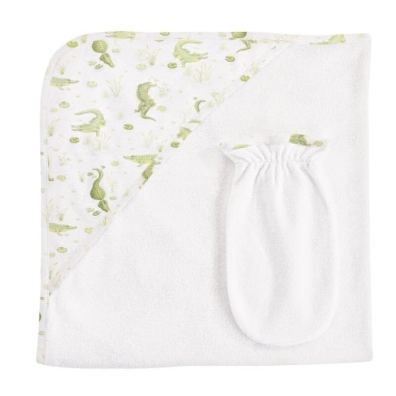 BABY CLUB CHIC river crocs hooded towel w/mitt set 31'x28'