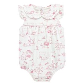 BABY CLUB CHIC pink toile bunnies bubble w/round collar & bows