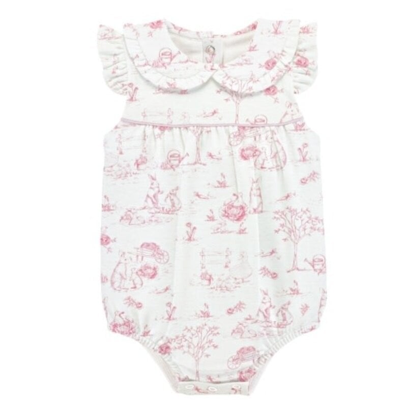 BABY CLUB CHIC pink toile bunnies bubble w/round collar & bows