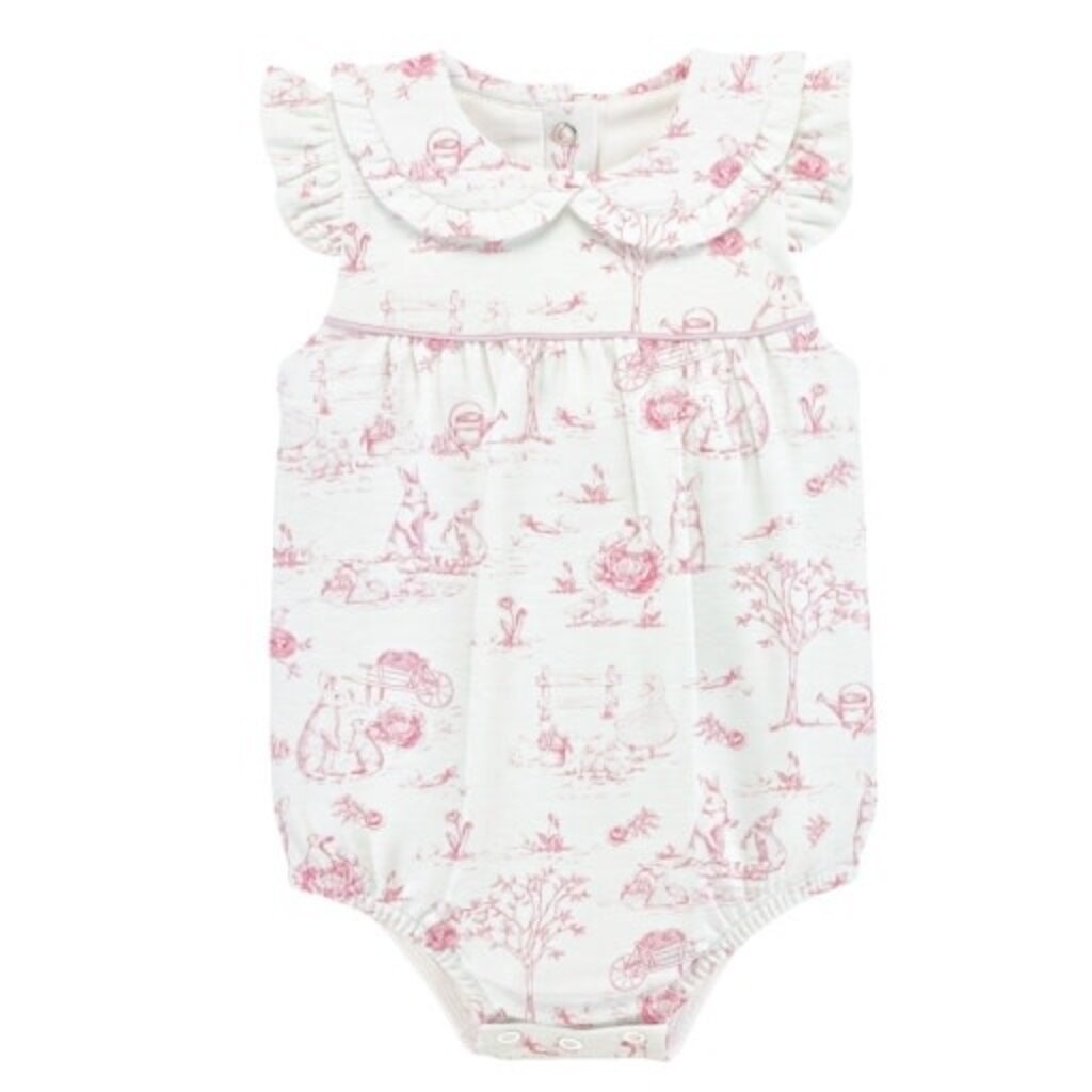 BABY CLUB CHIC pink toile bunnies bubble w/round collar & bows