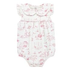BABY CLUB CHIC pink toile bunnies bubble w/round collar & bows