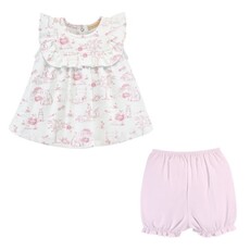 BABY CLUB CHIC pink toile bunnies blouse and bloomer set