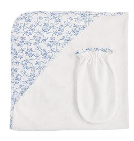 BABY CLUB CHIC blue romantic toile hooded towel w/mitt set 31'x28'