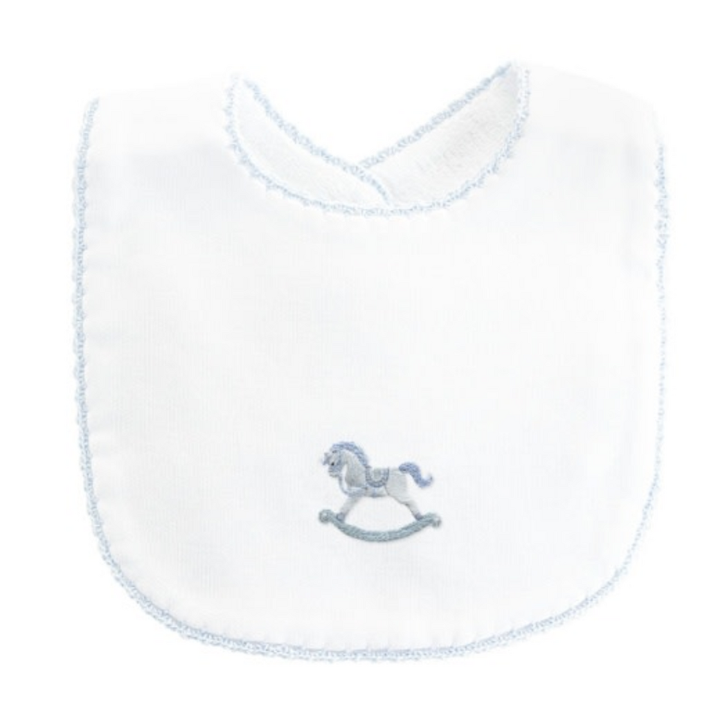 BABY CLUB CHIC tiny rocking horse bib w/crochet trim