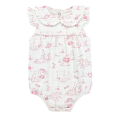BABY CLUB CHIC pink toile bunnies bubble w/round collar & bows