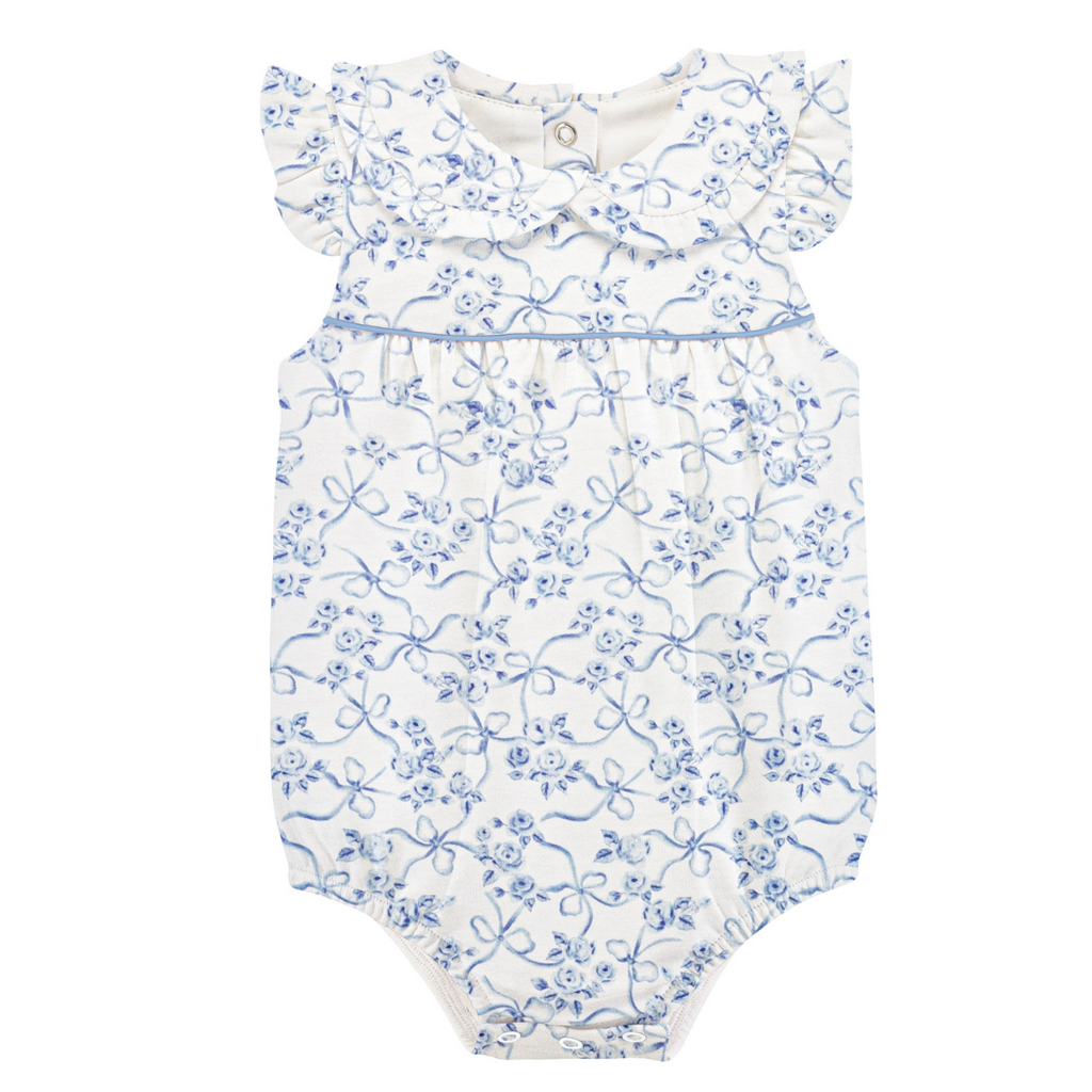 BABY CLUB CHIC blue romantic toile bubble w/round collar & bows