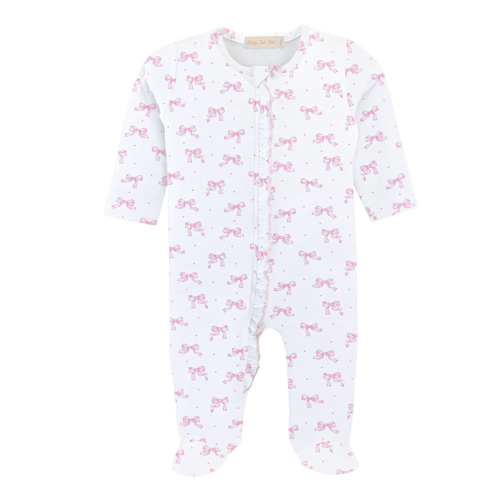 BABY CLUB CHIC tiny pretty bows zipper footie w/ruffles